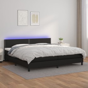 Box spring bed with mattress and LED black synthetic leather 200x200 cm by , Beds and slatted bases - Ref: Foro24-3134183, Pr...