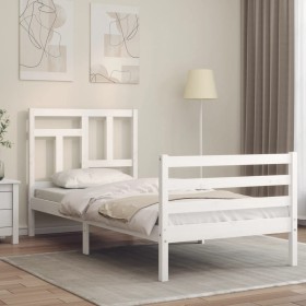 Single bed frame with white solid wood headboard by , Beds and slatted bases - Ref: Foro24-3194922, Price: 104,10 €, Discount: %