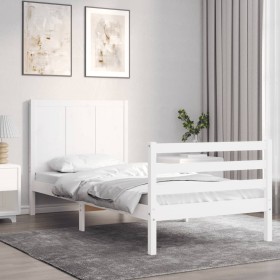 Single bed frame with white solid wood headboard by , Beds and slatted bases - Ref: Foro24-3194467, Price: 126,99 €, Discount: %