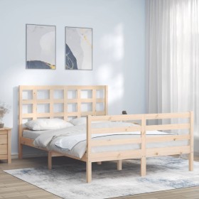 Bed frame with solid wood headboard 140x190 cm by , Beds and slatted bases - Ref: Foro24-3193966, Price: 118,11 €, Discount: %