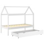 Children's bed structure with pine wood drawer, white, 80x160 cm