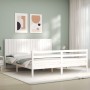 Double bed frame with white solid wood headboard by , Beds and slatted bases - Ref: Foro24-3194782, Price: 186,67 €, Discount: %