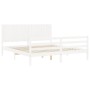 Double bed frame with white solid wood headboard by , Beds and slatted bases - Ref: Foro24-3194782, Price: 186,67 €, Discount: %