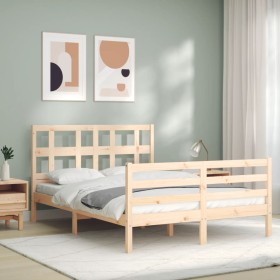 Double bed frame with solid wood headboard by , Beds and slatted bases - Ref: Foro24-3194806, Price: 137,99 €, Discount: %