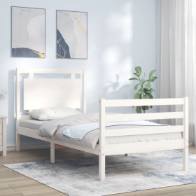 Estructura de cama individual con cabecero madera maciza blanco de , Camas y somieres - Ref: Foro24-3194012, Precio: 117,99 €...