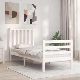 Single bed frame with white solid wood headboard by , Beds and slatted bases - Ref: Foro24-3194207, Price: 109,67 €, Discount: %