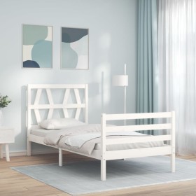 Single bed frame with white solid wood headboard by , Beds and slatted bases - Ref: Foro24-3194337, Price: 95,99 €, Discount: %