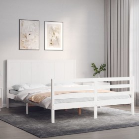 Estructura de cama con cabecero madera maciza blanco 160x200 cm de , Camas y somieres - Ref: Foro24-3194517, Precio: 180,99 €...