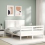 Estructura cama de matrimonio con cabecero madera maciza blanco de , Camas y somieres - Ref: Foro24-3194742, Precio: 160,43 €...