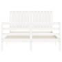 Estructura cama de matrimonio con cabecero madera maciza blanco de , Camas y somieres - Ref: Foro24-3194742, Precio: 160,43 €...