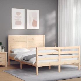 Double bed frame with solid wood headboard by , Beds and slatted bases - Ref: Foro24-3194611, Price: 161,99 €, Discount: %