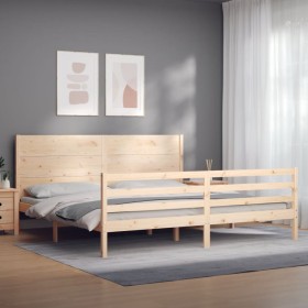 Estructura de cama de matrimonio con cabecero madera maciza de , Camas y somieres - Ref: Foro24-3194651, Precio: 190,38 €, De...