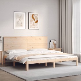 Bed frame with solid wood headboard 200x200 cm by , Beds and slatted bases - Ref: Foro24-3193681, Price: 168,99 €, Discount: %