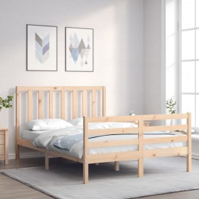 Bed frame with solid wood headboard 140x190 cm by , Beds and slatted bases - Ref: Foro24-3193771, Price: 118,79 €, Discount: %