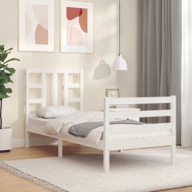 Single bed frame with white solid wood headboard by , Beds and slatted bases - Ref: Foro24-3193882, Price: 103,12 €, Discount: %