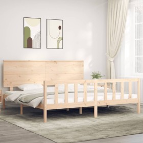 Bed frame with solid wood headboard 200x200 cm by , Beds and slatted bases - Ref: Foro24-3193421, Price: 167,99 €, Discount: %