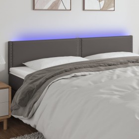 Cabecero con LED cuero sintético gris 200x5x78/88 cm de , Cabeceros y pies de cama - Ref: Foro24-3121584, Precio: 66,99 €, De...