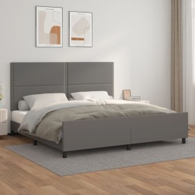 Bed frame with headboard gray synthetic leather 200x200 cm by , Beds and slatted bases - Ref: Foro24-3125534, Price: 230,30 €...