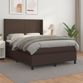 Box spring bed with brown synthetic leather mattress 140x190 cm by , Beds and slatted bases - Ref: Foro24-3132378, Price: 520...