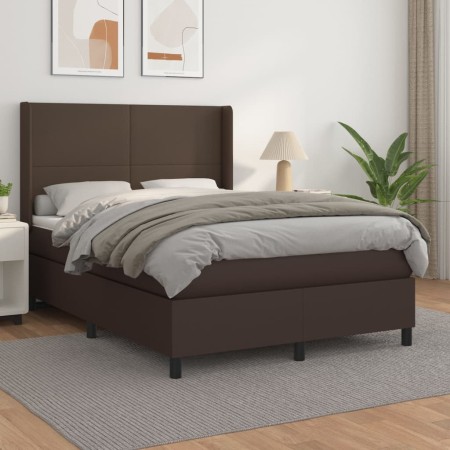 Cama box spring con colchón cuero sintético marrón 140x190 cm de , Camas y somieres - Ref: Foro24-3132378, Precio: 520,97 €, ...