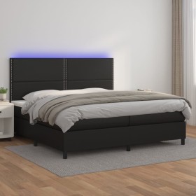 Cama box spring colchón y LED cuero sintético negro 200x200 cm de , Camas y somieres - Ref: Foro24-3135903, Precio: 683,82 €,...