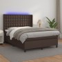 Box spring bed with mattress and LED brown synthetic leather 140x190 cm by , Beds and slatted bases - Ref: Foro24-3139382, Pr...