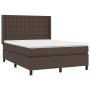 Box spring bed with mattress and LED brown synthetic leather 140x190 cm by , Beds and slatted bases - Ref: Foro24-3139382, Pr...