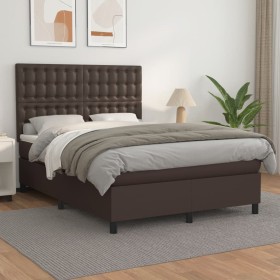 Box spring bed with brown synthetic leather mattress 140x190 cm by , Beds and slatted bases - Ref: Foro24-3142842, Price: 518...