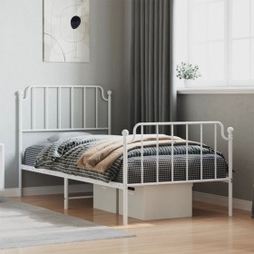 Metal bed frame with headboard and footboard white 90x200 cm by , Beds and slatted bases - Ref: Foro24-373947, Price: 73,40 €...