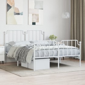 Metal bed frame with headboard and white footboard 135x190 cm by , Beds and slatted bases - Ref: Foro24-373953, Price: 102,99...