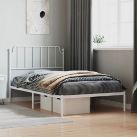 Metal bed frame with white headboard 107x203 cm by , Beds and slatted bases - Ref: Foro24-373932, Price: 65,99 €, Discount: %