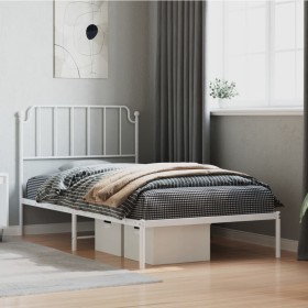 Estructura de cama de metal con cabecero blanco 100x190 cm de , Camas y somieres - Ref: Foro24-373930, Precio: 62,99 €, Descu...