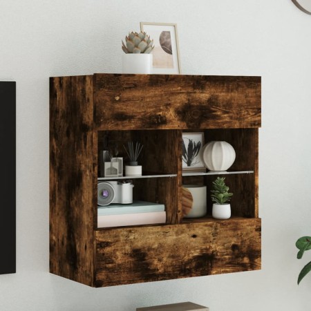 Wall-mounted TV cabinet with LED lights smoked oak 58.5x30x60.5 cm by , TV Furniture - Ref: Foro24-837096, Price: 56,99 €, Di...