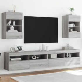 TV wall furniture LED lights 2 pcs gray Sonoma 40x30x60.5 cm by , TV Furniture - Ref: Foro24-837089, Price: 90,99 €, Discount: %