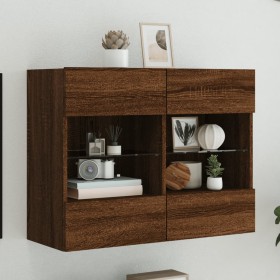 Wall-mounted TV cabinet with LED lights brown oak 78.5x30x60.5 cm by , TV Furniture - Ref: Foro24-837105, Price: 69,99 €, Dis...