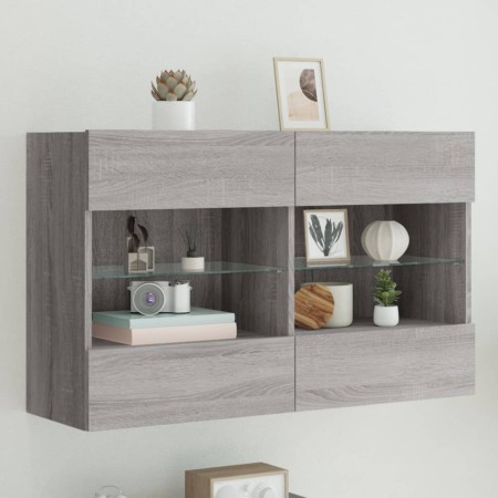 Wall-mounted TV cabinet with LED lights Sonoma gray 98.5x30x60.5 cm by , TV Furniture - Ref: Foro24-837111, Price: 53,99 €, D...