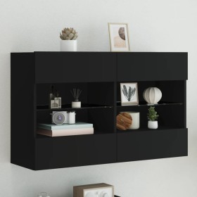 Wall-mounted TV cabinet with LED lights black 98.5x30x60.5 cm by , TV Furniture - Ref: Foro24-837107, Price: 78,87 €, Discoun...