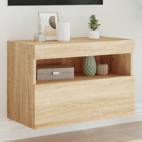 Wall-mounted TV cabinet with LED lights Sonoma oak 60x30x40 cm by , TV Furniture - Ref: Foro24-837187, Price: 47,20 €, Discou...