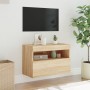 Wall-mounted TV cabinet with LED lights Sonoma oak 60x30x40 cm by , TV Furniture - Ref: Foro24-837187, Price: 47,24 €, Discou...