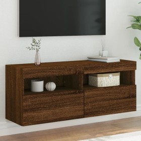 Wall-mounted TV cabinet with LED lights brown oak 100x30x40 cm by , TV Furniture - Ref: Foro24-837217, Price: 57,87 €, Discou...