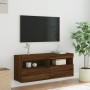 Wall-mounted TV cabinet with LED lights brown oak 100x30x40 cm by , TV Furniture - Ref: Foro24-837217, Price: 58,99 €, Discou...