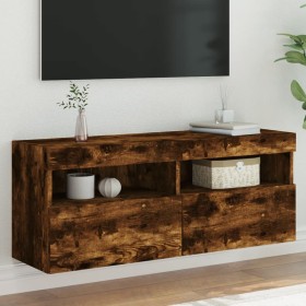 Mueble de TV de pared con luces LED roble ahumado 100x30x40 cm de , Muebles TV - Ref: Foro24-837215, Precio: 57,99 €, Descuen...