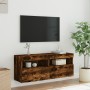 Wall-mounted TV cabinet with LED lights smoked oak 100x30x40 cm by , TV Furniture - Ref: Foro24-837215, Price: 57,85 €, Disco...