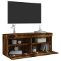 Wall-mounted TV cabinet with LED lights smoked oak 100x30x40 cm by , TV Furniture - Ref: Foro24-837215, Price: 57,85 €, Disco...