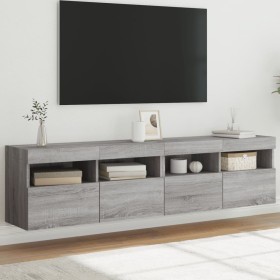 Wall-mounted TV furniture with LED lights 2 units Sonoma gray 80x30x40 cm by , TV Furniture - Ref: Foro24-837208, Price: 95,4...