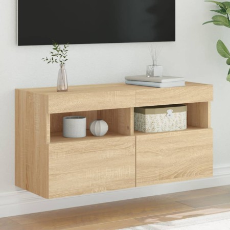 Wall-mounted TV cabinet with LED lights Sonoma oak 80x30x40 cm by , TV Furniture - Ref: Foro24-837201, Price: 58,30 €, Discou...