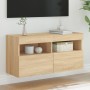 Wall-mounted TV cabinet with LED lights Sonoma oak 80x30x40 cm by , TV Furniture - Ref: Foro24-837201, Price: 62,96 €, Discou...