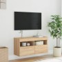 Wall-mounted TV cabinet with LED lights Sonoma oak 80x30x40 cm by , TV Furniture - Ref: Foro24-837201, Price: 58,30 €, Discou...