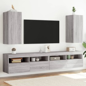 TV wall furniture with LED lights 2 units Sonoma gray 30.5x35x70 cm by , TV Furniture - Ref: Foro24-837243, Price: 103,85 €, ...