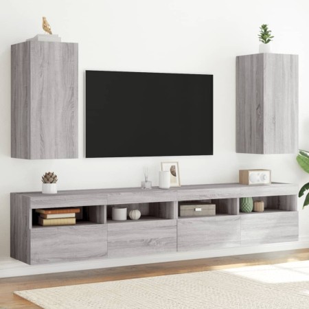 TV wall furniture with LED lights 2 units Sonoma gray 30.5x35x70 cm by , TV Furniture - Ref: Foro24-837243, Price: 109,07 €, ...